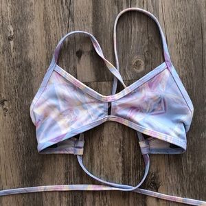 Jolyn Clothing Pastel Tie-Dye Strappy Bikini Top - Light Blue, Pink, Yellow